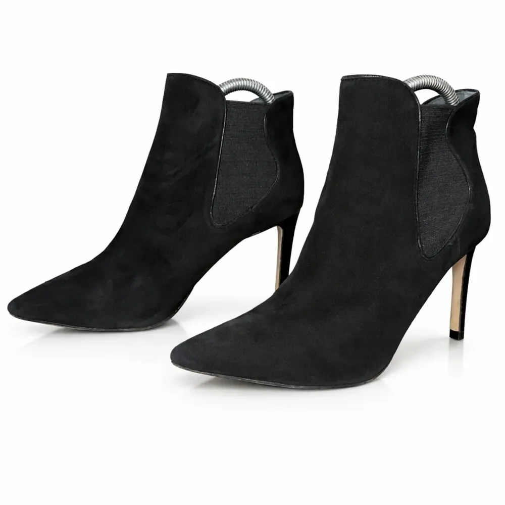 Tory Burch Pointed Toe Ankle Booties Black Leather Stiletto Heel Chelsea 7M